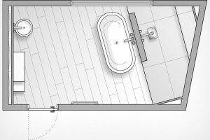 Eckiger Grundriss eines Badezimmers
